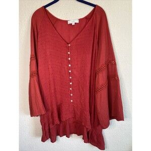 Weekend Suzanne boho Red Crochet flare Sleeve Top open knit 1X lagen cottage